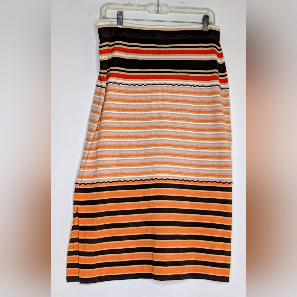 MARNI x UNIQLO MERINO BLEND STRIPED BROWN/ORANGE KNITTED MIDI SKIRT - Picture 6 of 8